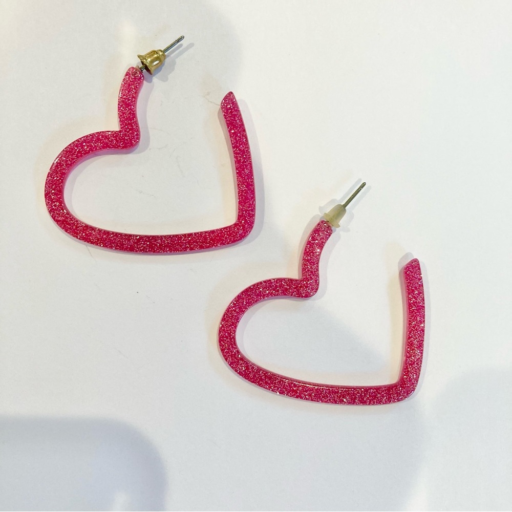 Barbiecore hot pink sparkly heart earrings new preppy - Picture 3 of 5